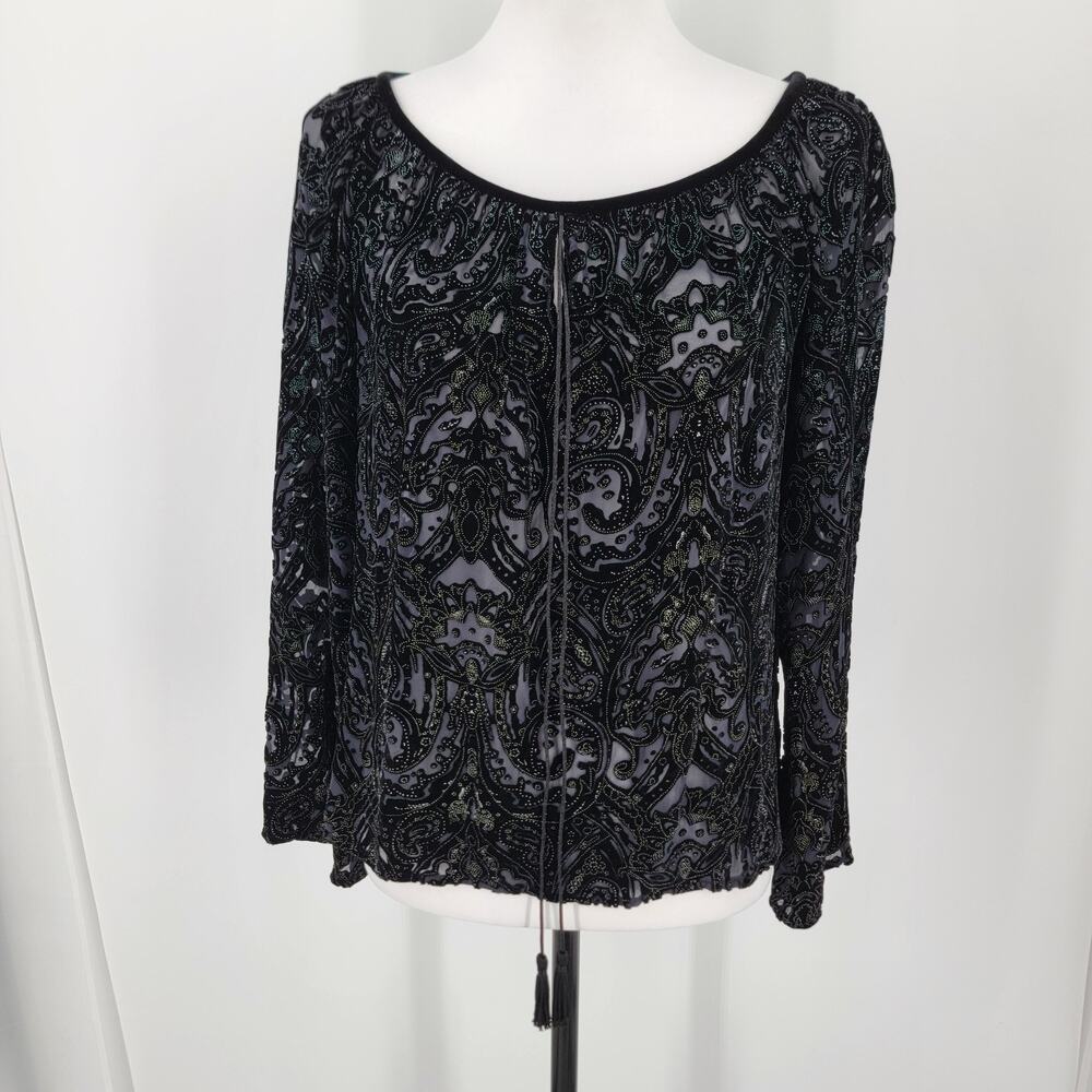 Petite Sophisticate Petite PS Black Paisley Sheer Velvet Burnout Blouse Pullover